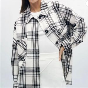 Zara Black & White Oversized Plaid Flannel Button Down Shacket